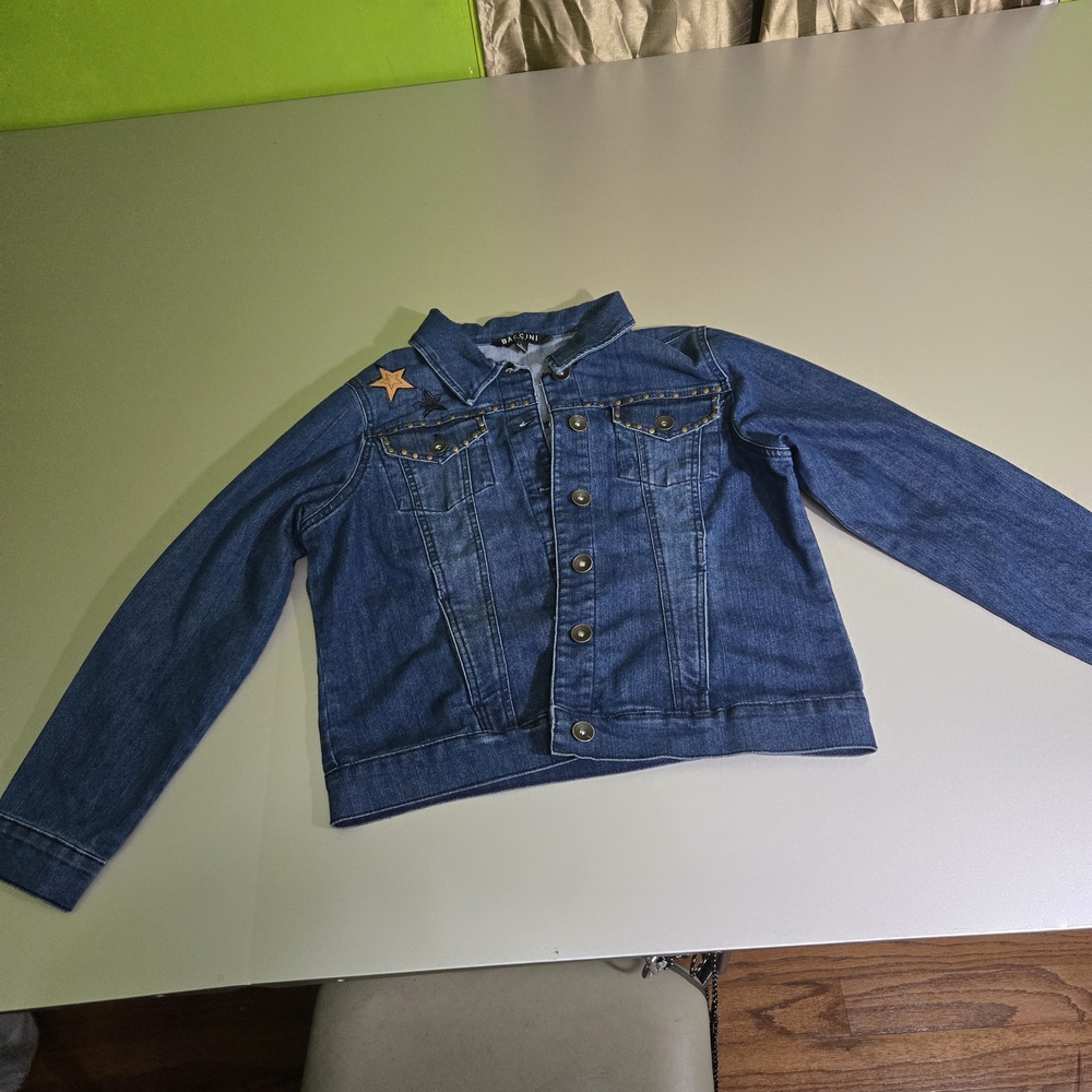 Baccini Denim Jacket Size L Star Patch Button Fro… - image 3